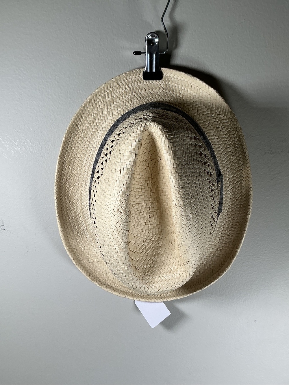 Calvin Klein Straw Fedora Hat Natural Tan Blue Band One Size